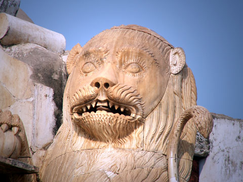 Face of a lion at a temple